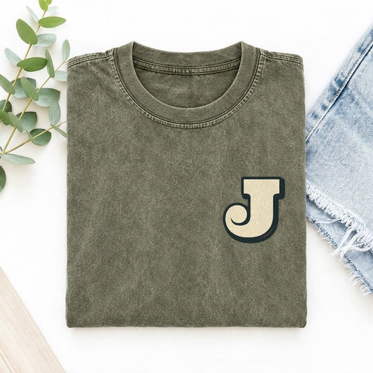 Initial J Left Chest Vintage T-shirt – Army Green