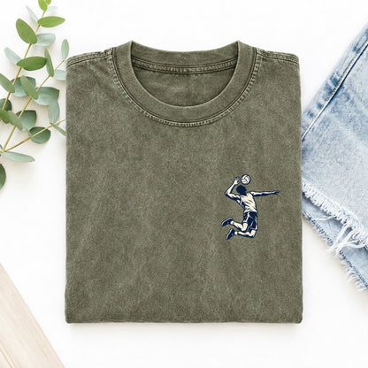 Volleyball Spike Left Chest Vintage T-shirt – Army Green