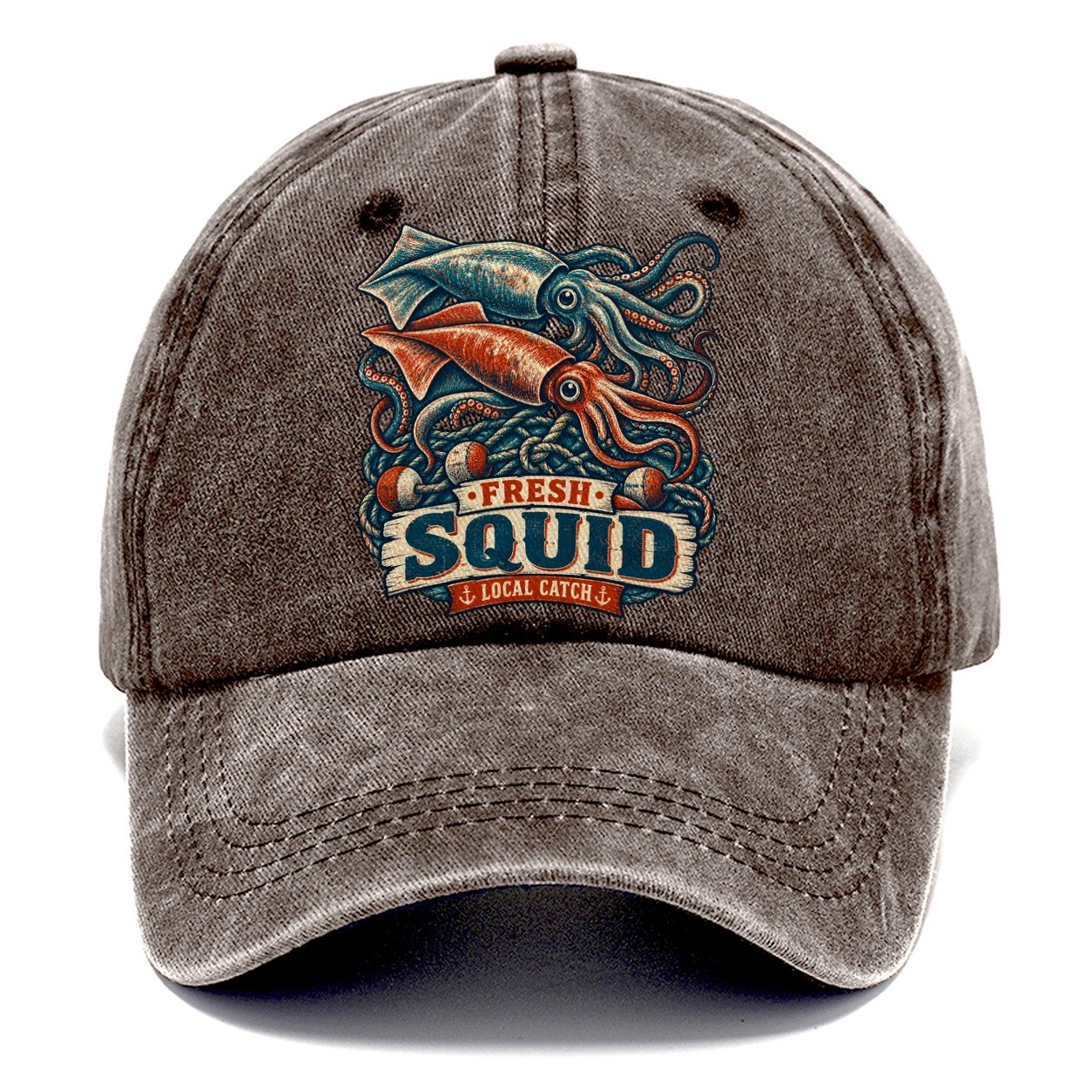 Squid And Net Stack Fishing Club Classic Cap – Brown