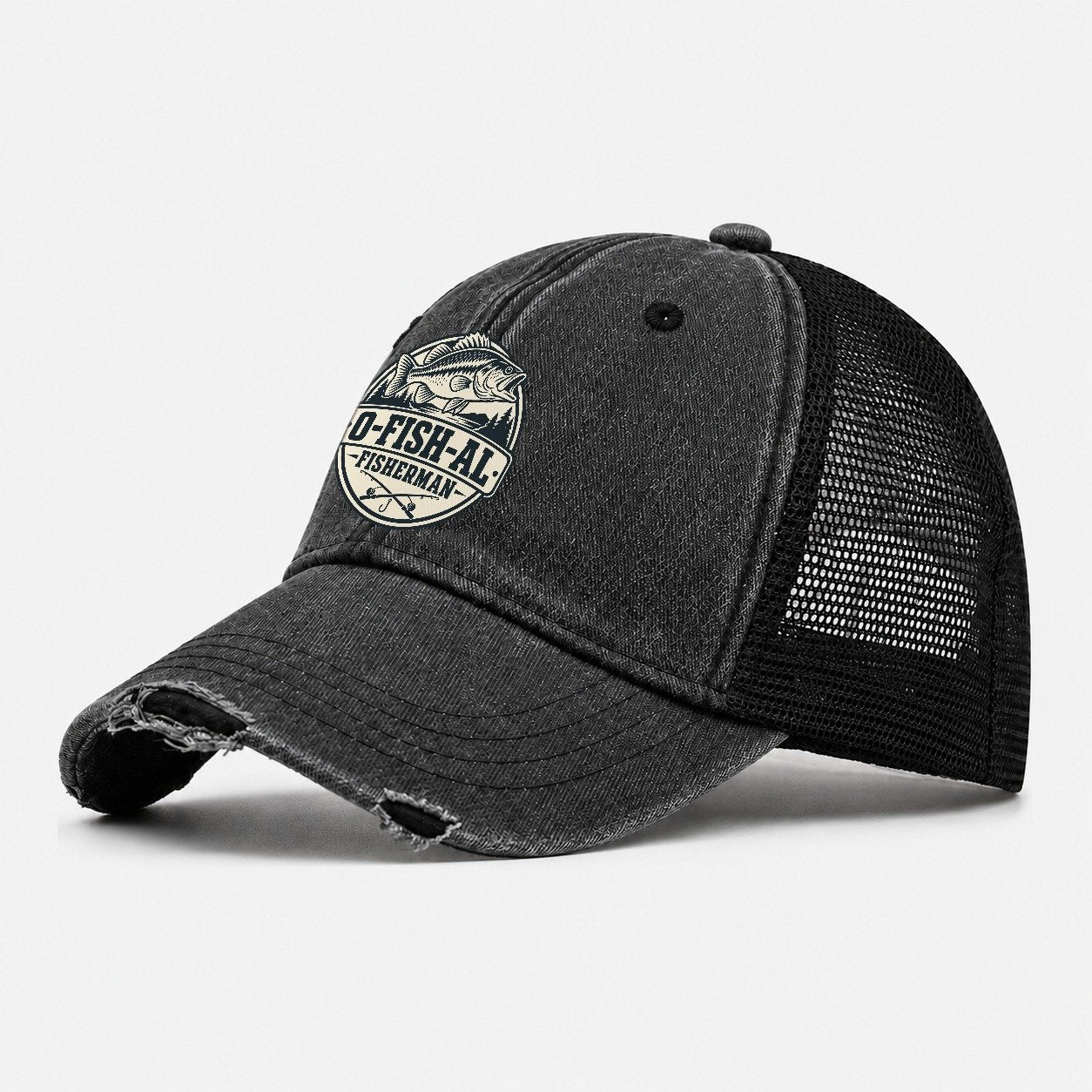 Ofishal Fisherman Fishing Elegant Washed Trucker Hat – Black