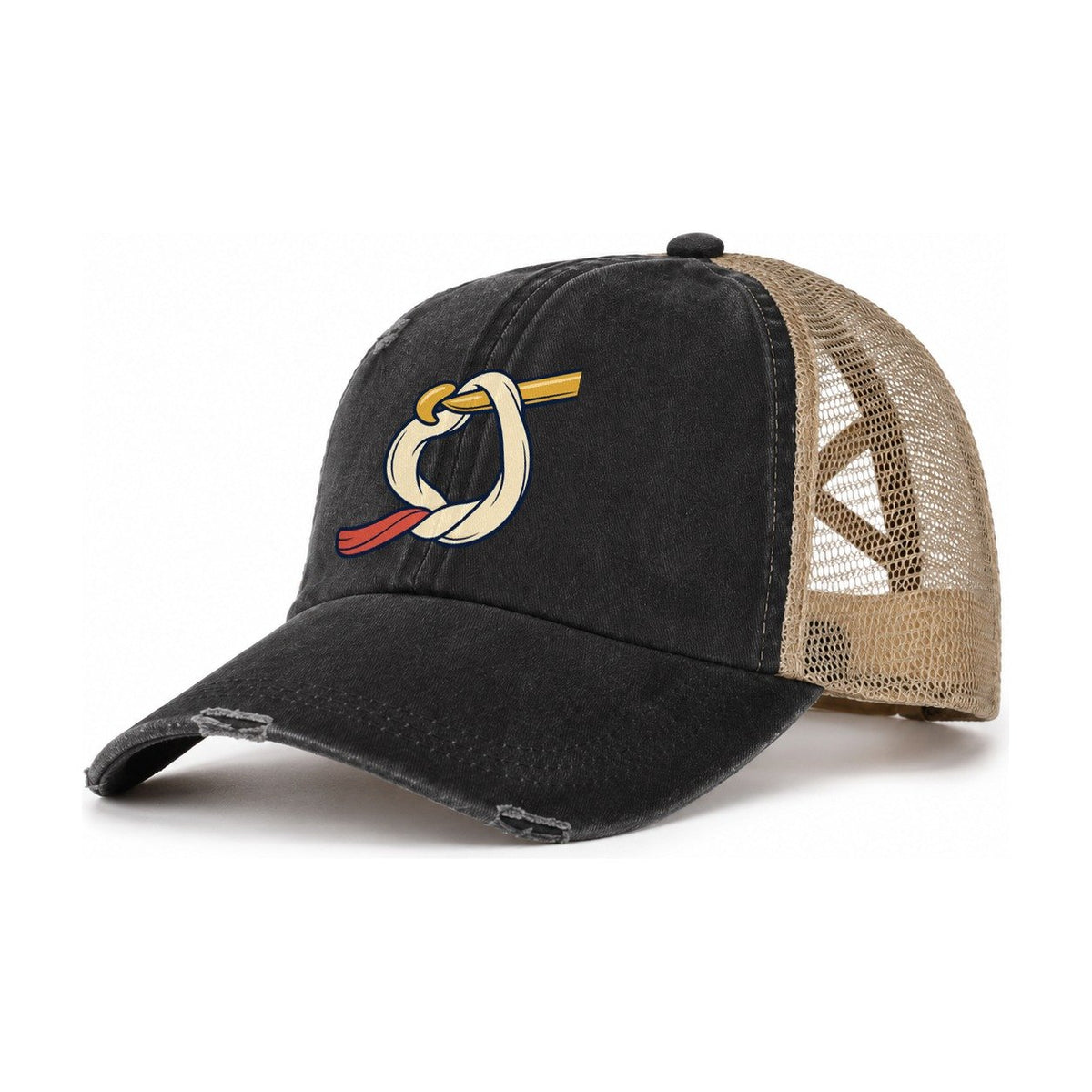 Working Loop Close Up Yarn Crafts Women's Ponytail Trucker Hat – Washed Black Khaki