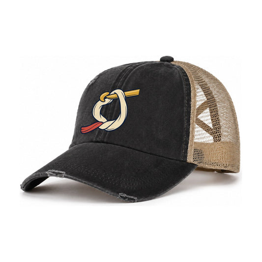 Working Loop Close Up Yarn Crafts Women's Ponytail Trucker Hat – Washed Black Khaki