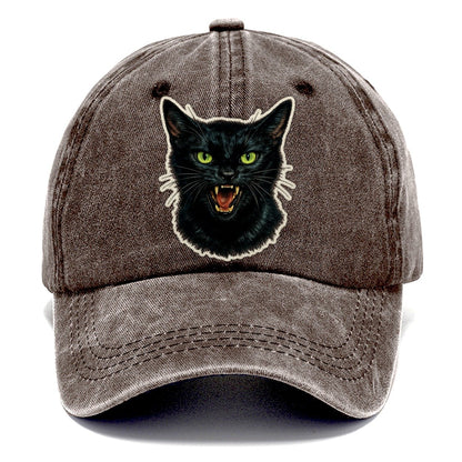 Hissing Green Eyed Black Cat Classic Cap – Brown