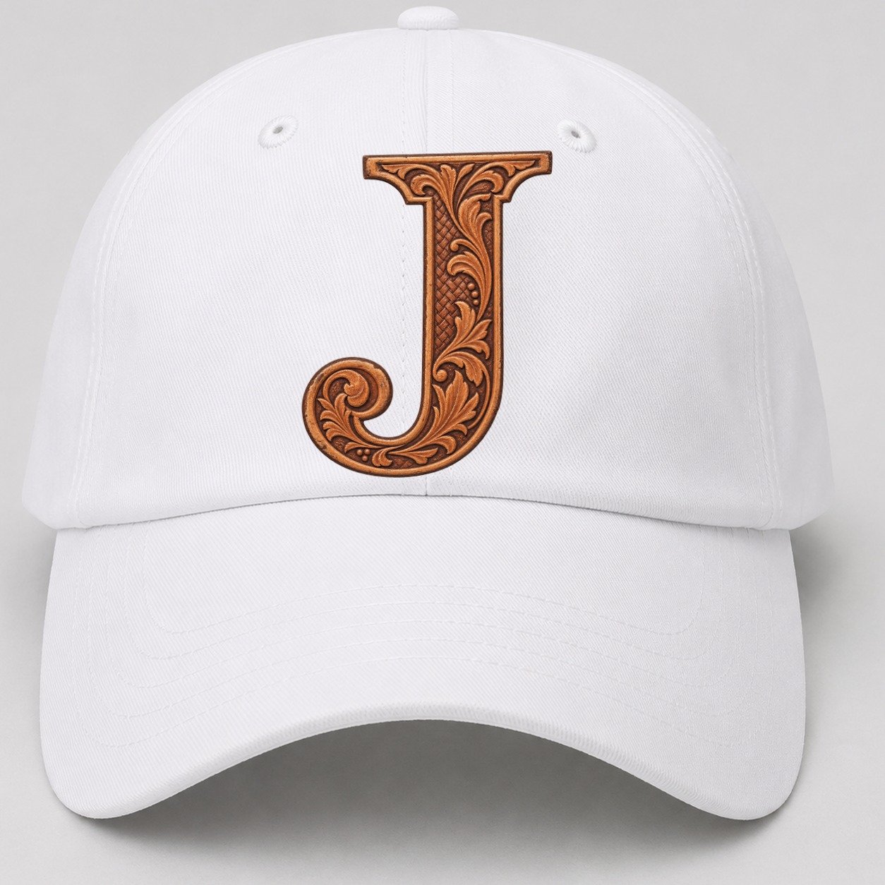 Tooled Leather J Monogram Baseball Cap – White
