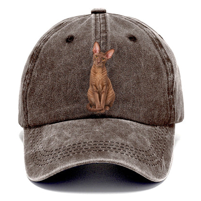 Cornish Rex Seated Portrait Realistic Cat Portrait Classic Cap – Brown