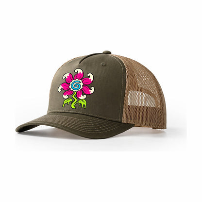 Swirl Tongue Flower Crazy Styles Trucker Hat – Olive Khaki