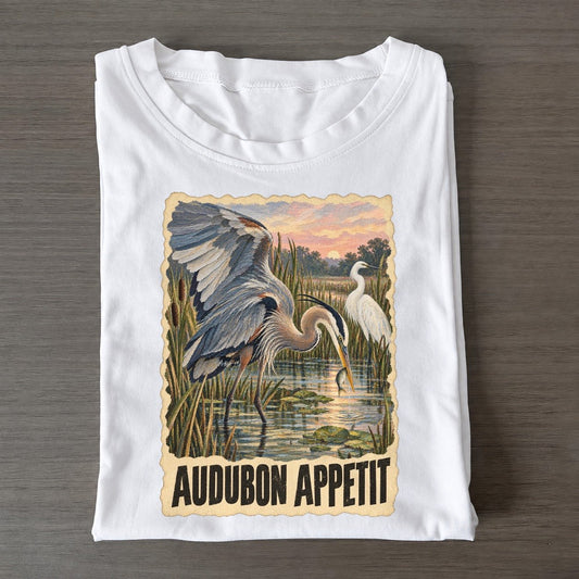Audubon Appetit Heron And Egret Art Pun Classic T-shirt – White