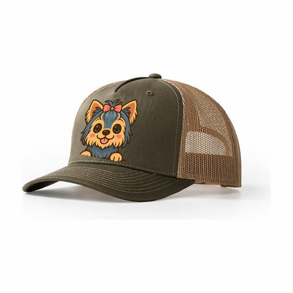 Yorkshire Terrier Modern Tiny Dog Logo Trucker Hat – Olive-Khaki