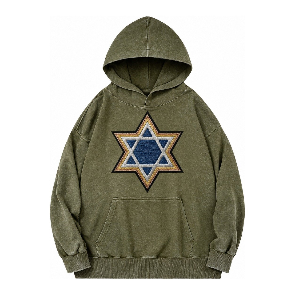 Star Of David Vintage Washed Hoodie – Army Green