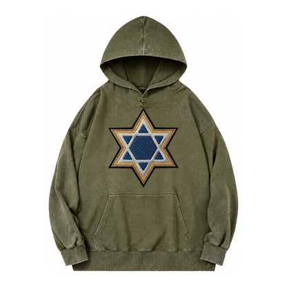 Star Of David Vintage Washed Hoodie – Army Green