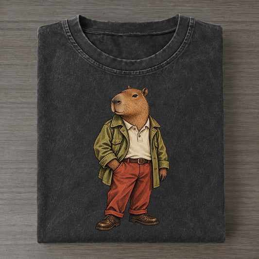 Capybara Wardrobe Portrait Wild Wardrobe Portraits Vintage T-shirt – Black