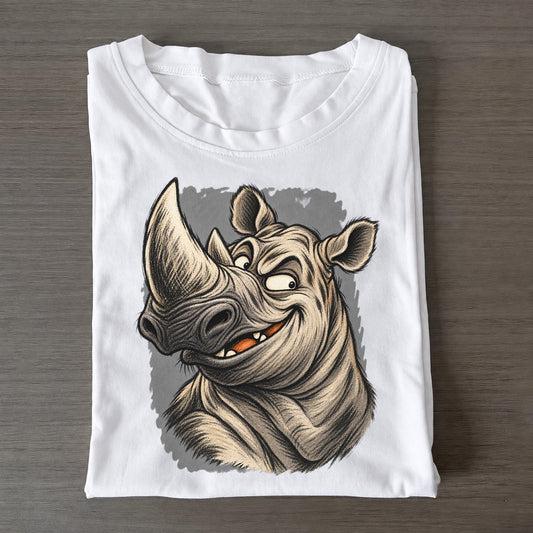Rhinoceros Expressive Portrait Wild Grin Gallery Classic T-shirt – White