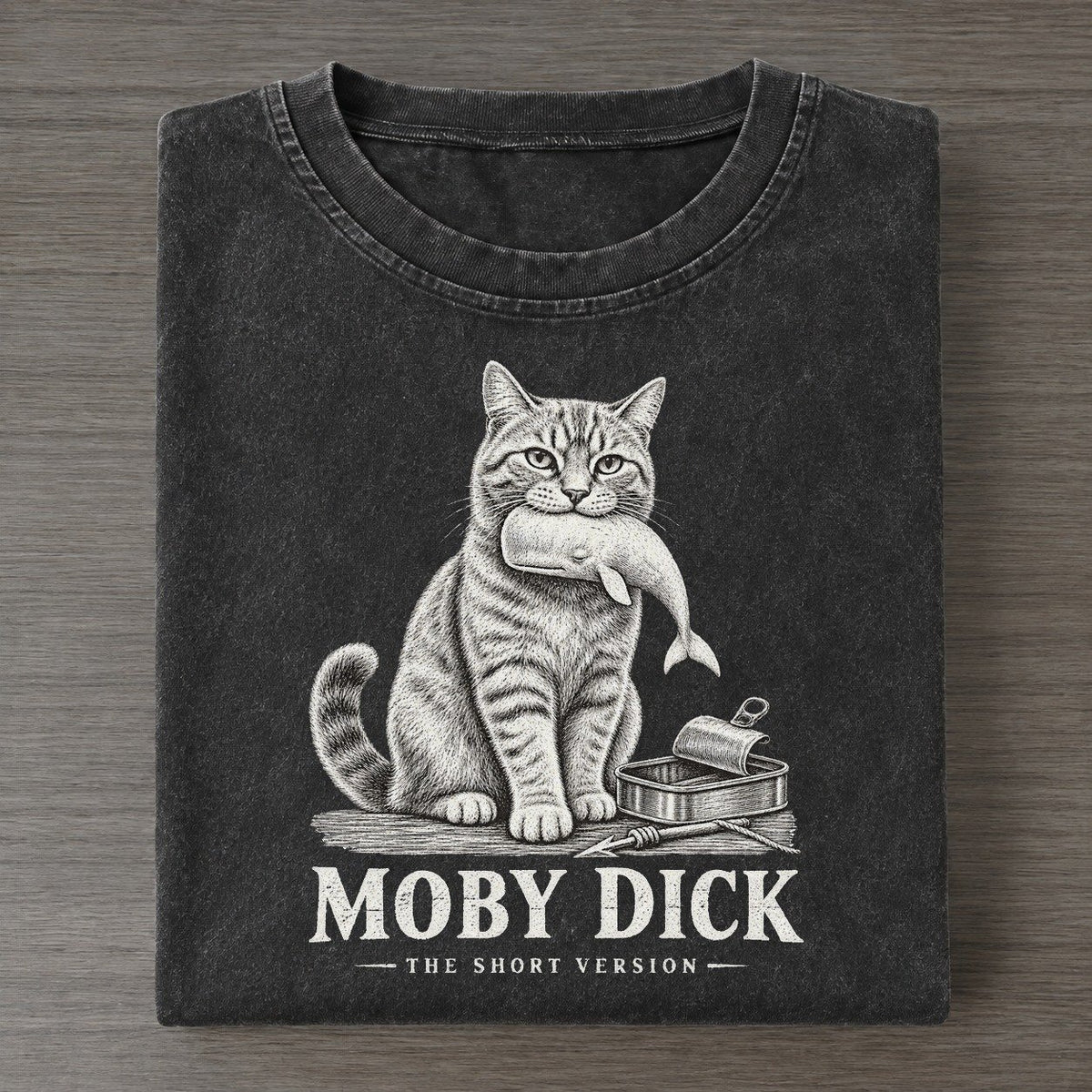 Moby Dick Short Version Cats Vintage T-shirt – Black