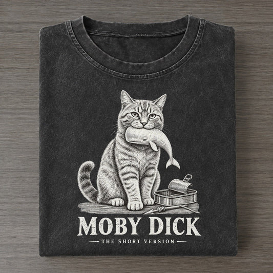 Moby Dick Short Version Cats Vintage T-shirt – Black