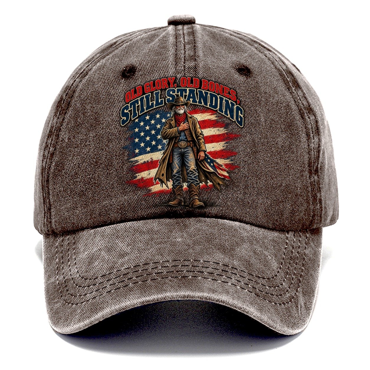Old Glory Old Bones Still Standing Old Man Strong Classic Cap – Brown