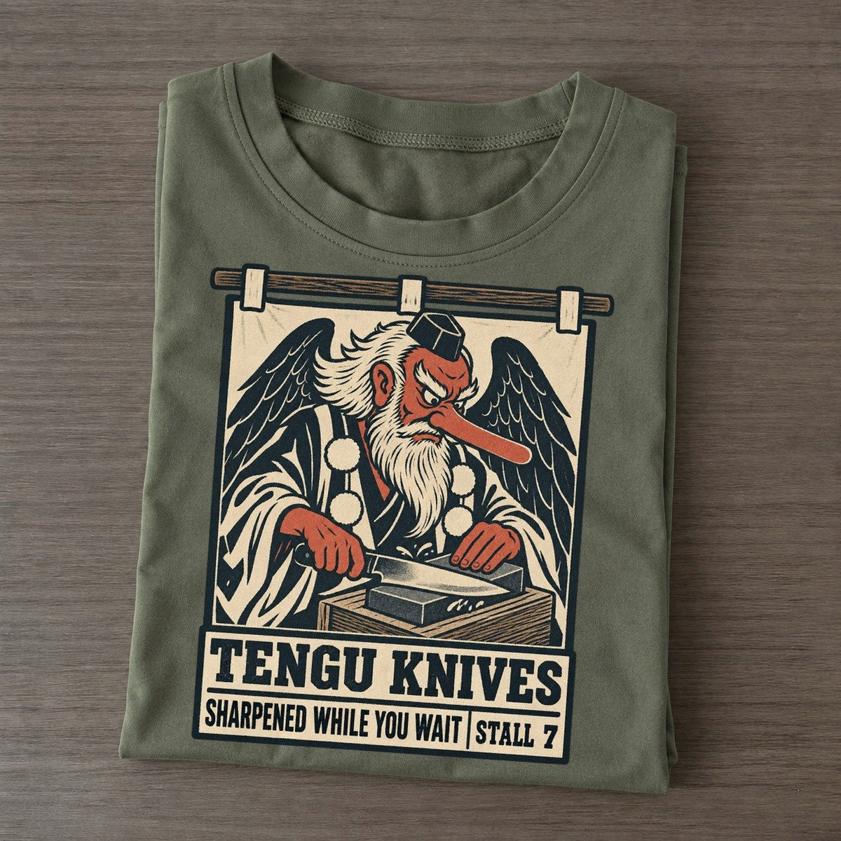 Tengu Knives Yokai Night Market Classic T-shirt – Army Green