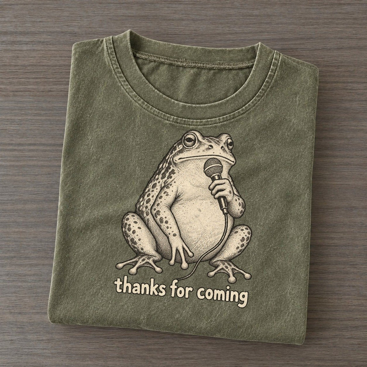 Frog Thanks For Coming Unbothered Creatures Vintage T-shirt – Army Green