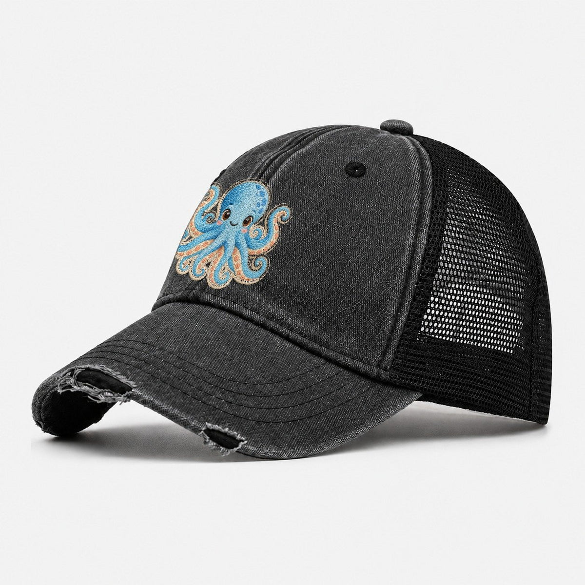 Starfish Little Twist Sea Sprite Washed Trucker Hat – Black