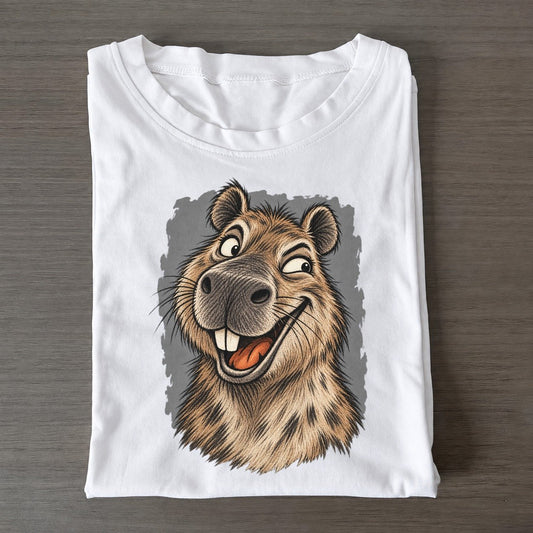 Capybara Expressive Portrait Wild Grin Gallery Classic T-shirt – White