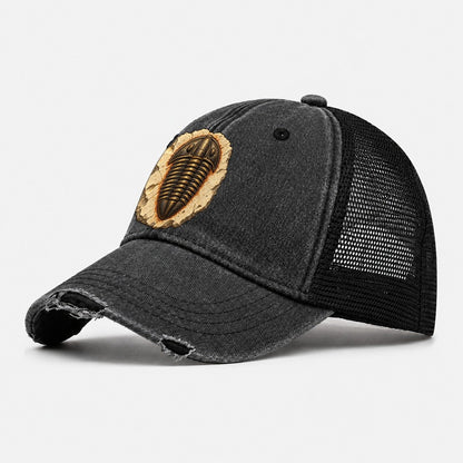 Trilobite In Limestone Rocks And Minerals Washed Trucker Hat – Black