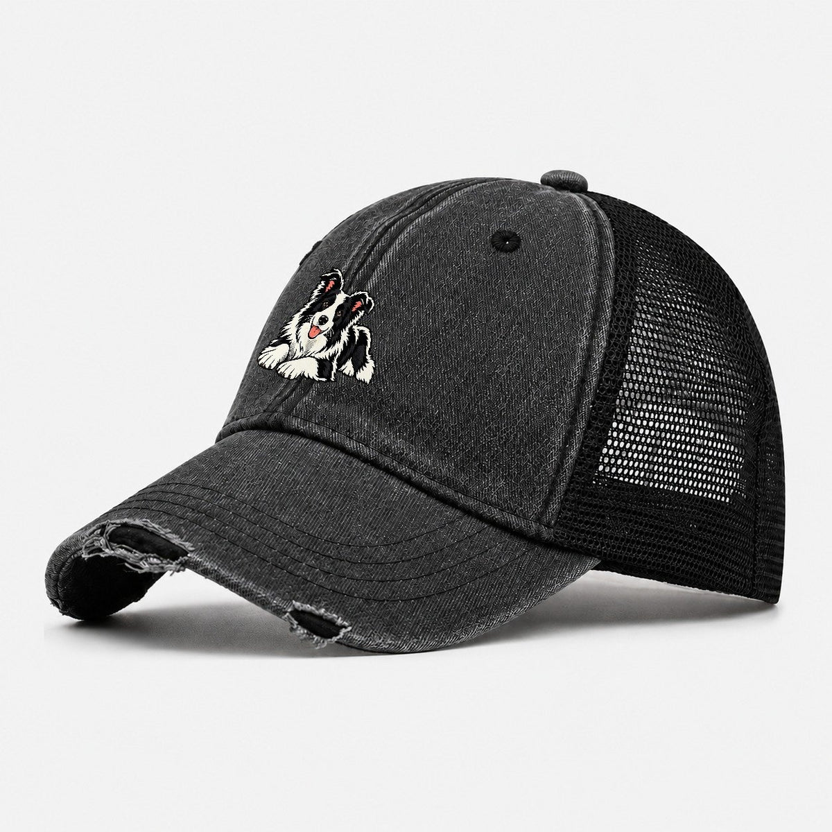 Pop Art Border Collie Lying Down Top Breeds Washed Trucker Hat – Black