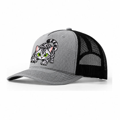 Silver Tabby Stalking Peeking Cats Trucker Hat – Sport Grey Black