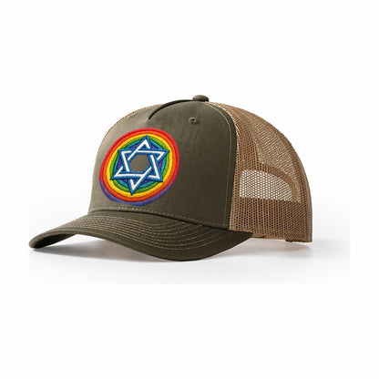 Rainbow Star Of David C8d987 Trucker Hat – Olive-Khaki