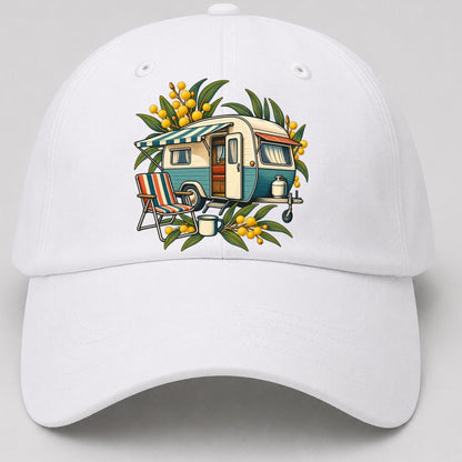 Retro Caravan Folding Chair And Enamel Mug Australia Cultural Icons Baseball Cap – White