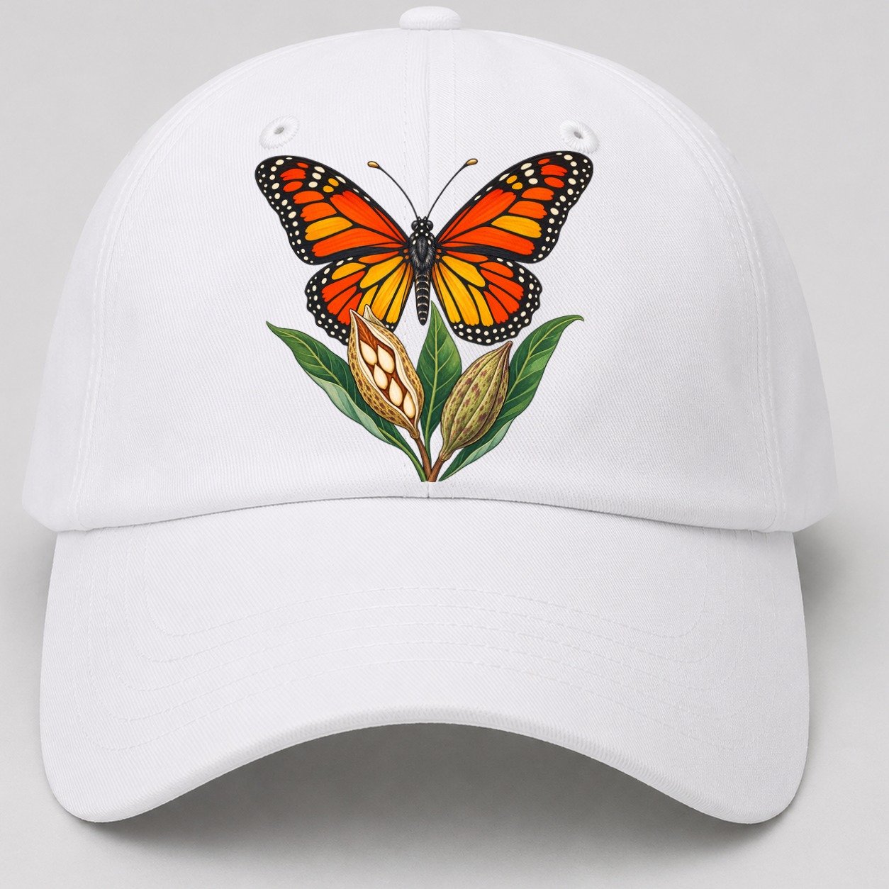 Monarch Butterfly And Milkweed Pods Canada Cultural Icons Baseball Cap – White