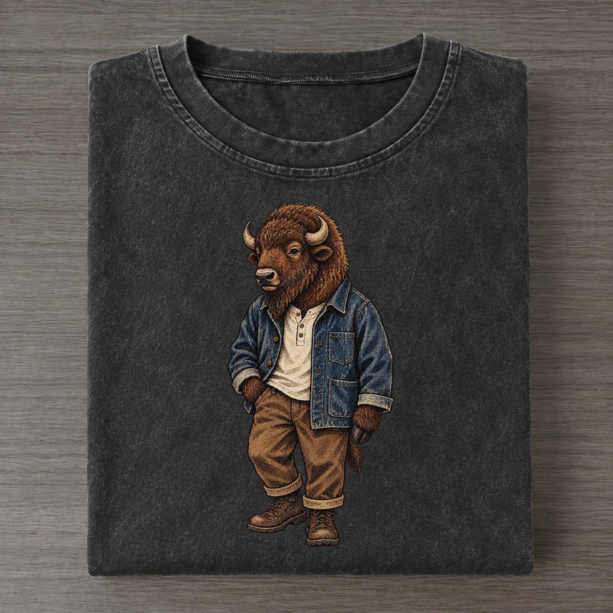 American Bison Wardrobe Portrait Wild Wardrobe Portraits Vintage T-shirt – Black