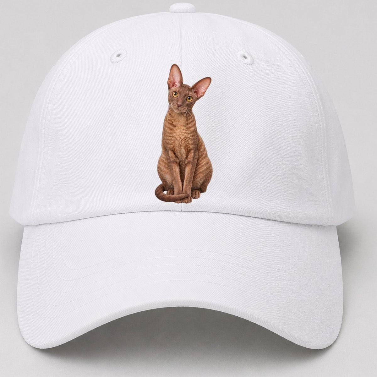 Cornish Rex Seated Portrait Realistic Cat Portrait Baseball Cap – White
