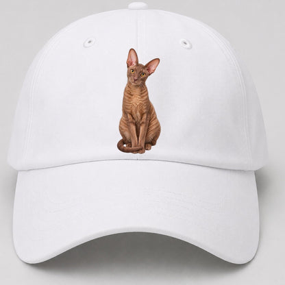 Cornish Rex Seated Portrait Realistic Cat Portrait Baseball Cap – White