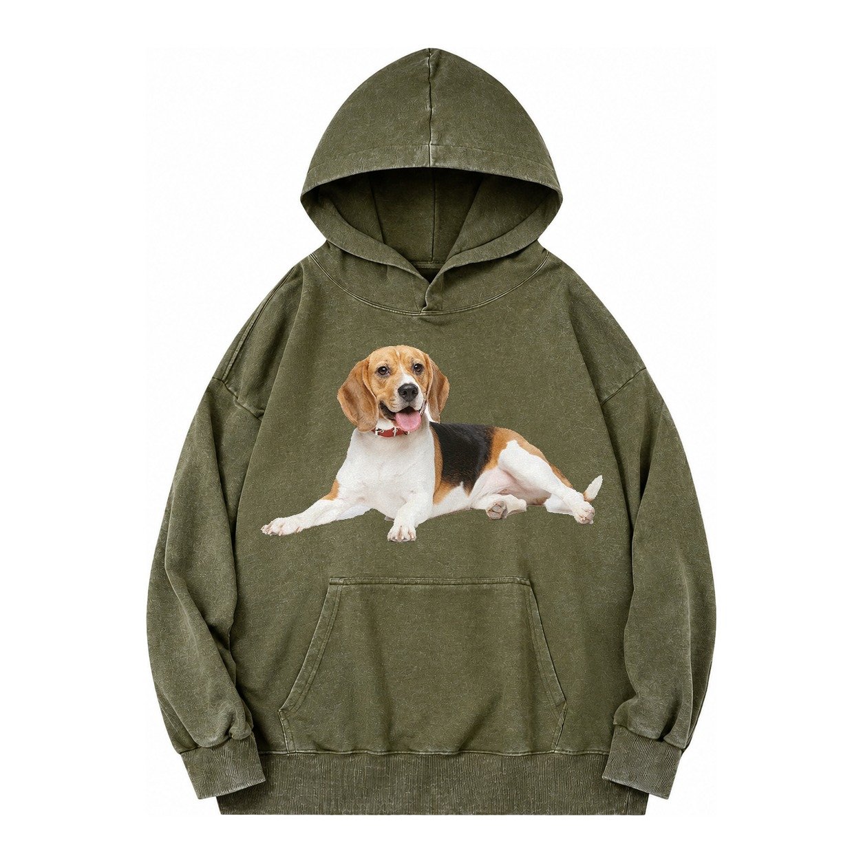 Beagle Vintage Washed Hoodie – Army Green