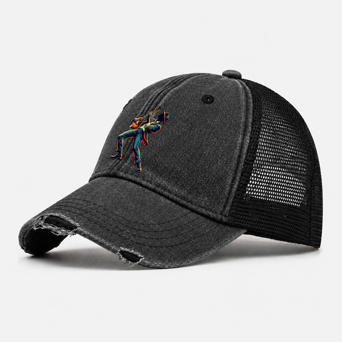 Mandolin Picker Washed Trucker Hat – Black