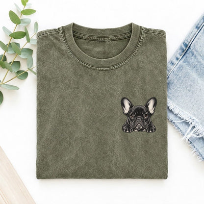 French Bulldog Left Chest Vintage T-shirt – Army Green