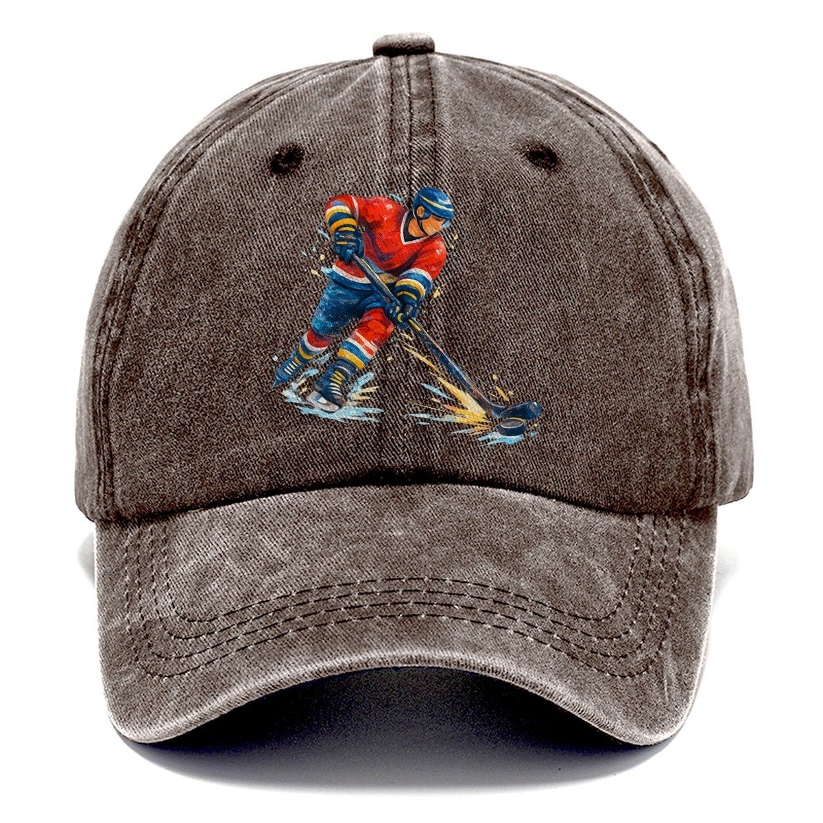 Ice Hockey Player Shooting Puck Classic Cap – Brown