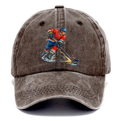 Ice Hockey Player Shooting Puck Classic Cap – Brown