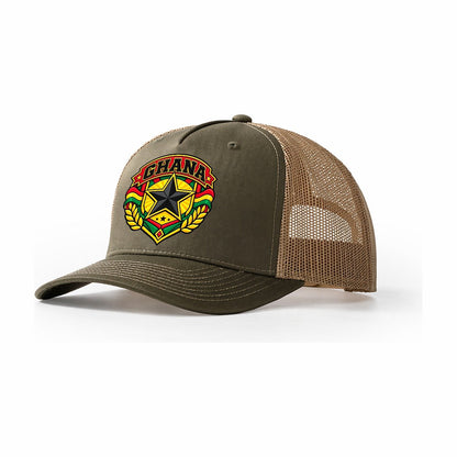 Ghana Retro Badge Country Logos Trucker Hat – Olive Khaki