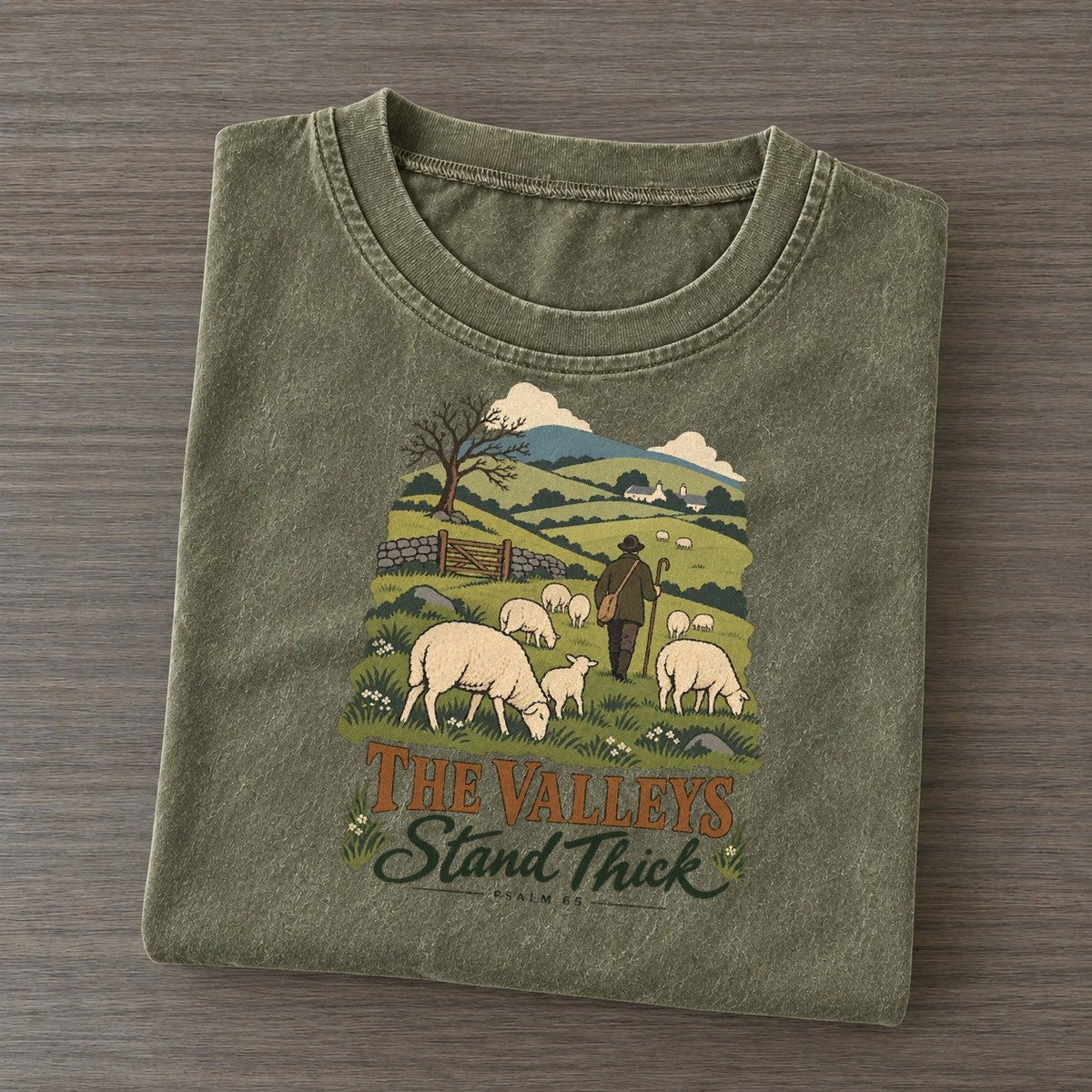 The Valleys Stand Thick The Counting Gate Vintage T-shirt – Army Green