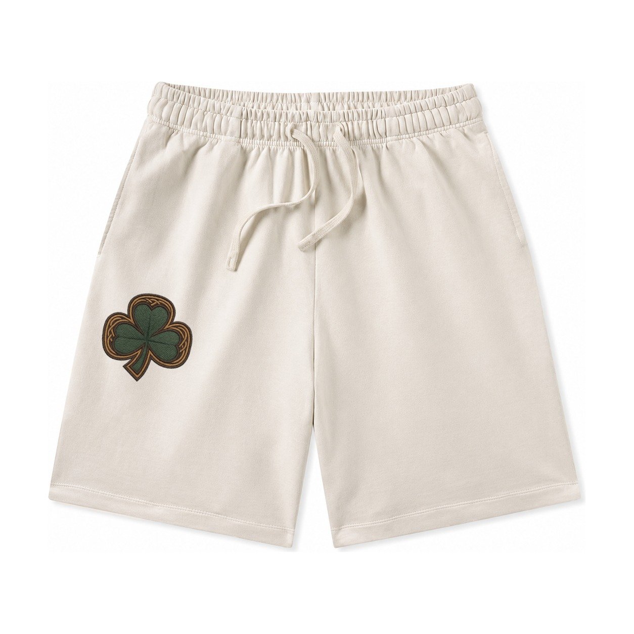 Shamrock Three Leaf Clover With Celtic Border Design Washed Shorts – Beige