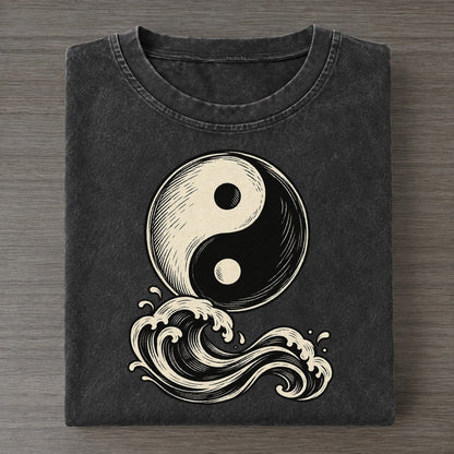 Daoist Taijitu And Water World Faiths Ink Figures Vintage T-shirt – Black