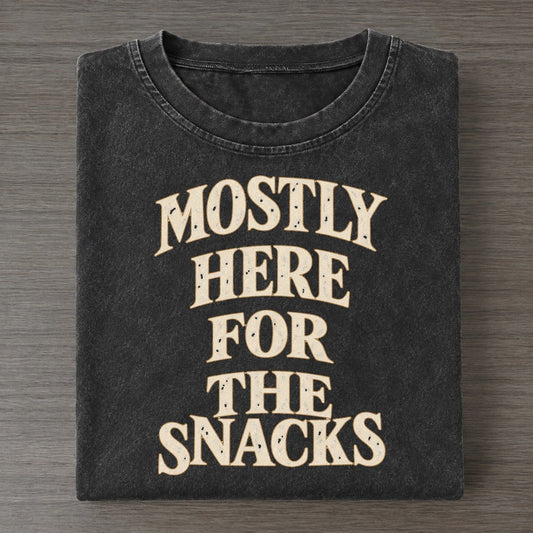 Mostly Here For The Snacks Quiet Statements Vintage T-shirt – Black
