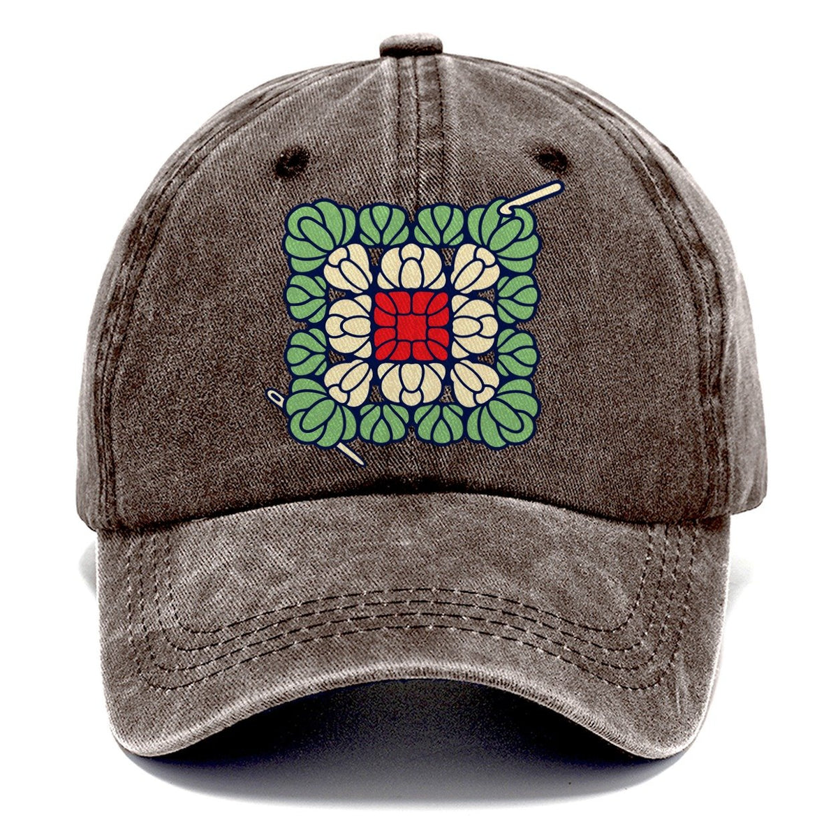 Granny Square Mosaic Yarn Crafts Classic Cap – Brown