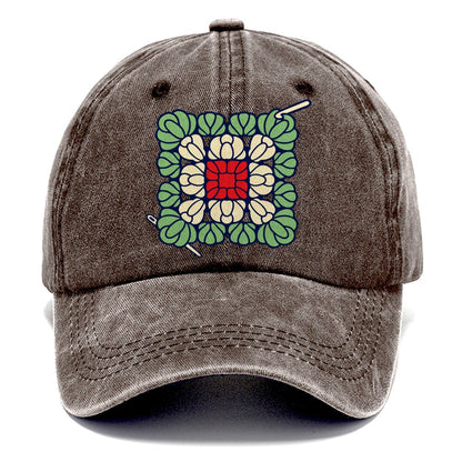 Granny Square Mosaic Yarn Crafts Classic Cap – Brown