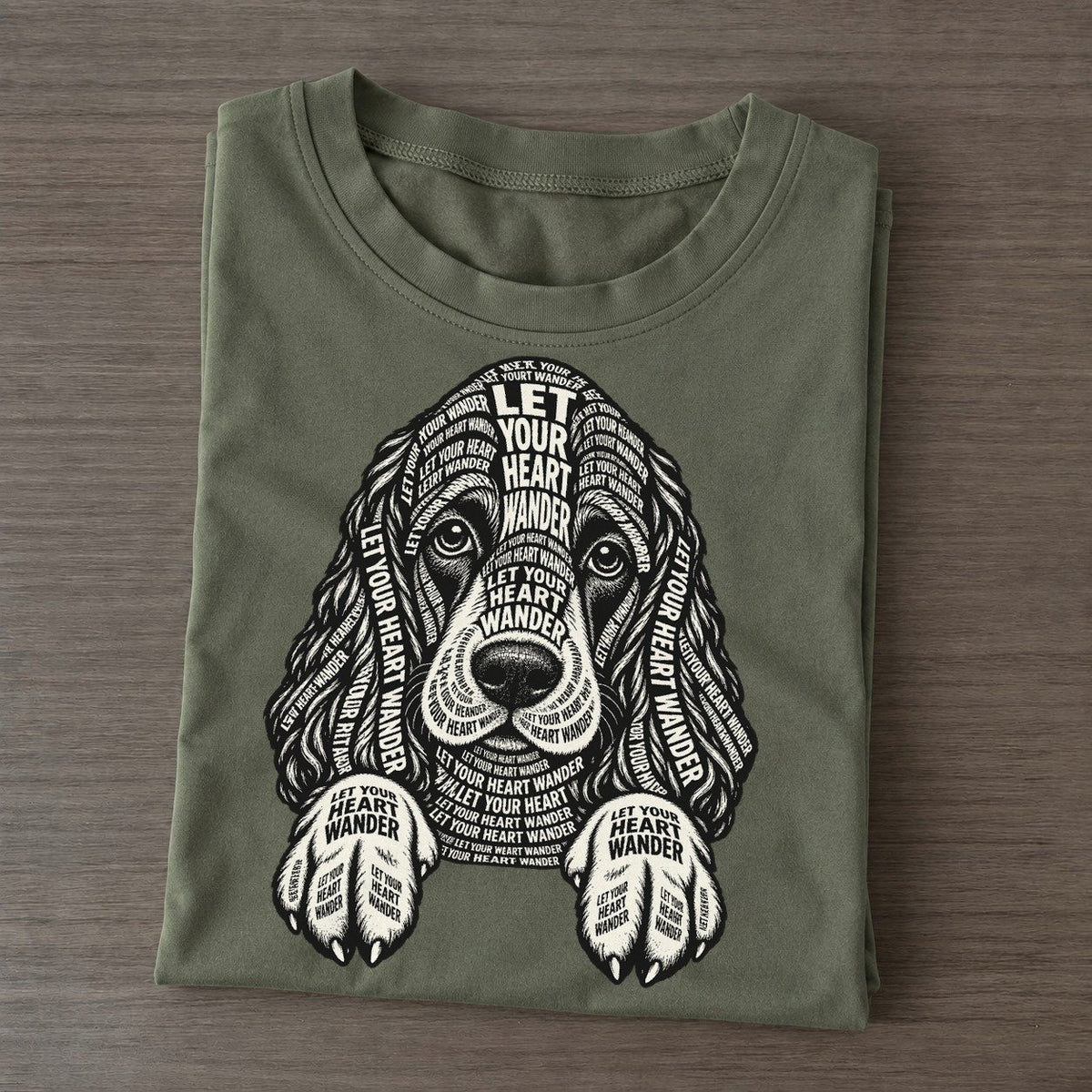 Spaniel Paws Over Edge Phrase Silhouette Classic T-shirt – Army Green