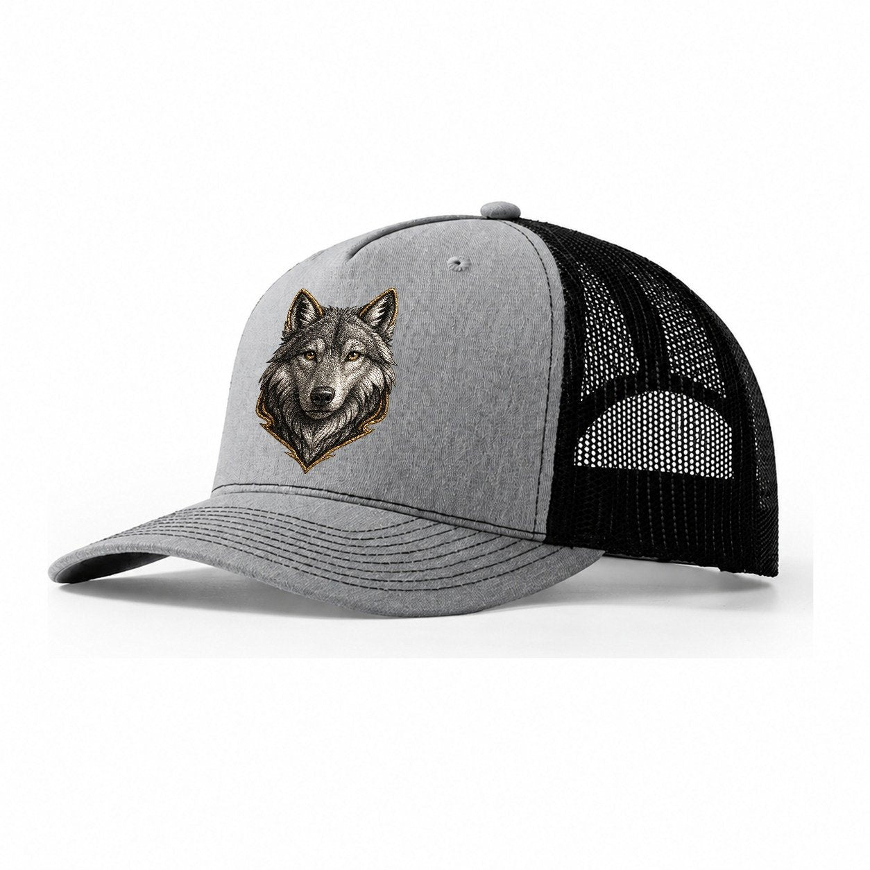 Wolf Totem Spirit Animal Trucker Hat – Sport Grey Black