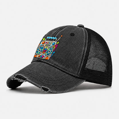 Zigzag Boombox Crazy Styles Washed Trucker Hat – Black
