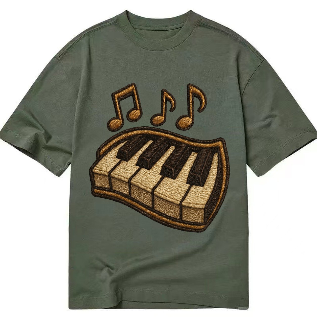 Piano Keys Ivory And Ebony Keys With Music Notes Classic T-shirt – Army Green