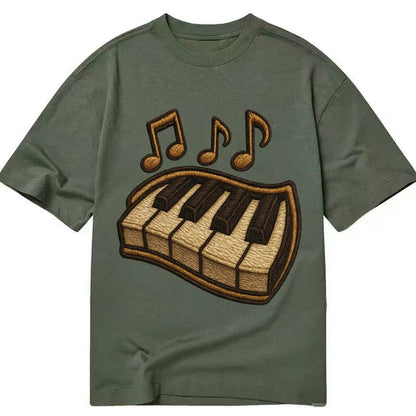Piano Keys Ivory And Ebony Keys With Music Notes Classic T-shirt – Army Green