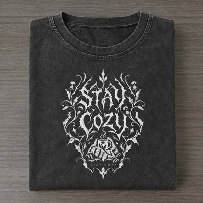 Stay Cozy Unreadable Feelings Vintage T-shirt – Black